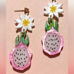 Sunnie Creative Dragon Fruit Dangle Earrings, New With Tags